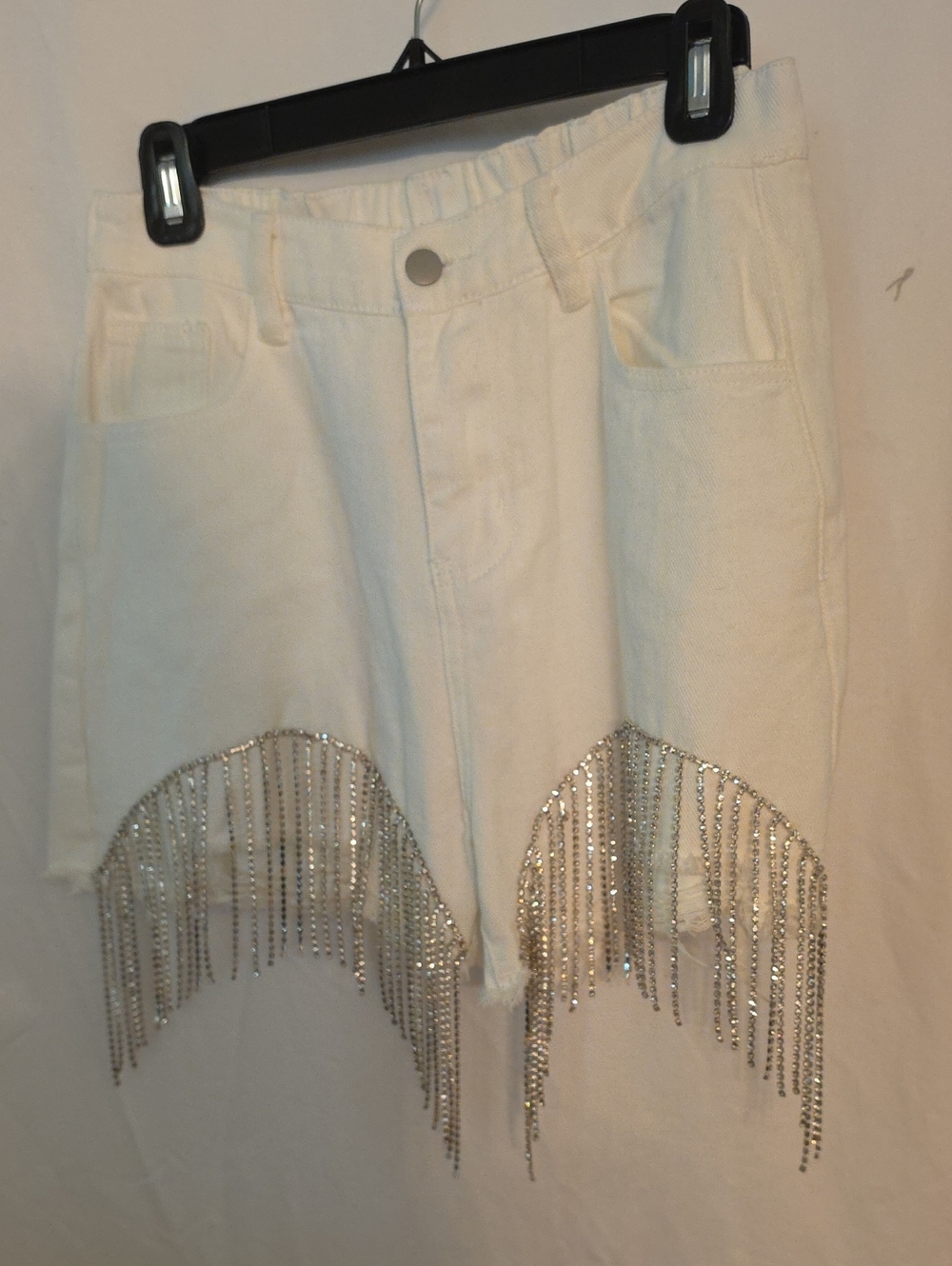 Savanna Jane White Denim Shorts with Silver Fringe